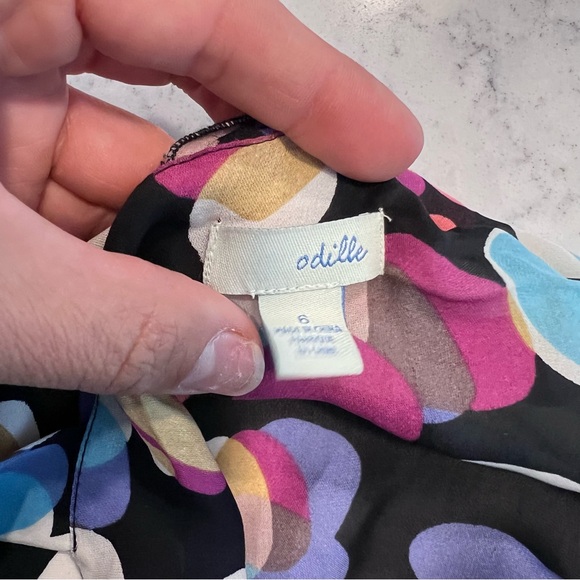 Anthropology Odille 100% Silk Tank Blouse Black Colorful Tiered Ruffles (size 6) - Picture 10 of 10